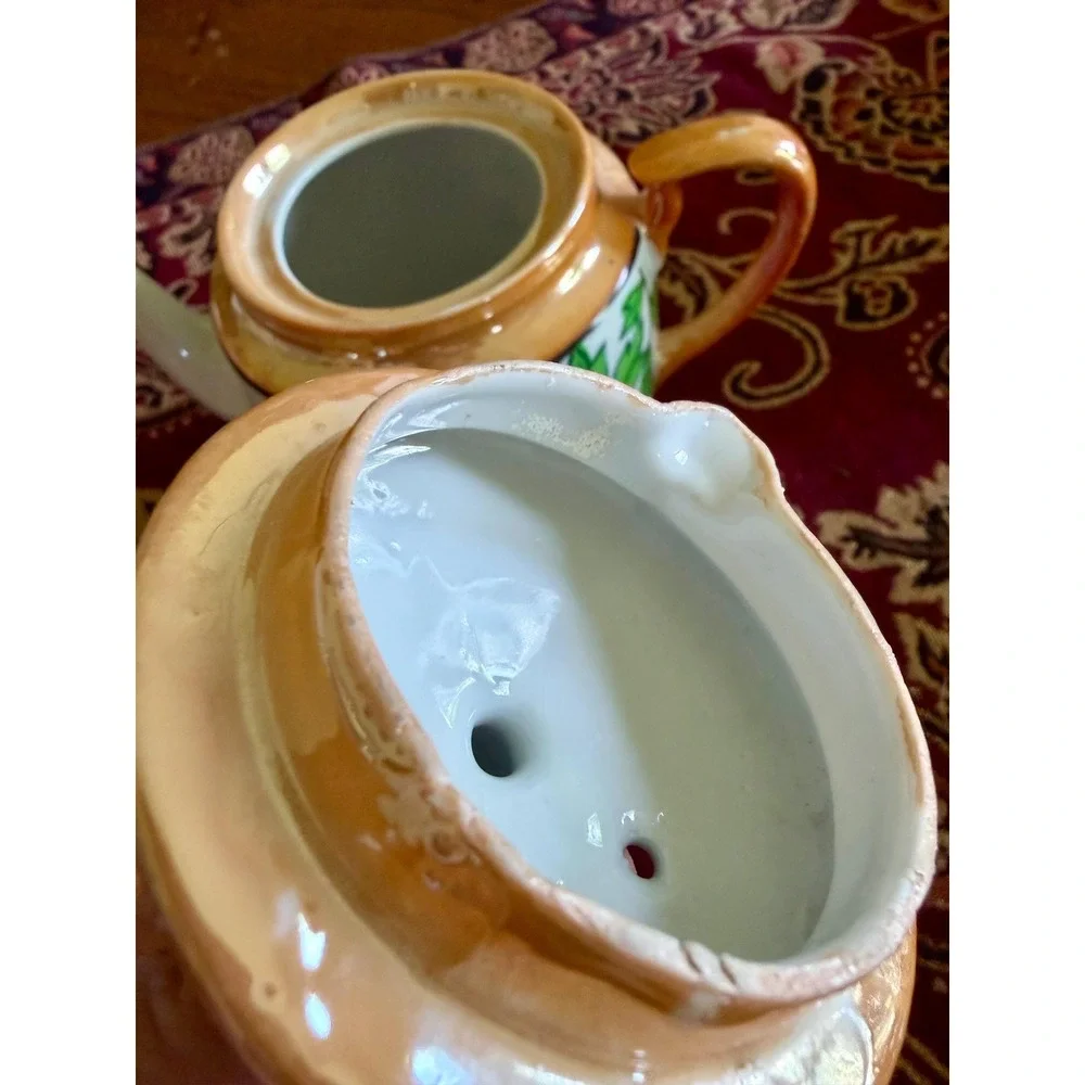 Japanese Lusterware Teapot Cup Saucer Set, Hand Painted Floral Made in Japan
